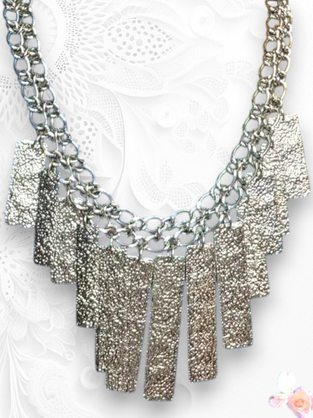 Nena Silver-Tone Textured Jingle Fringe Statement Necklace 479